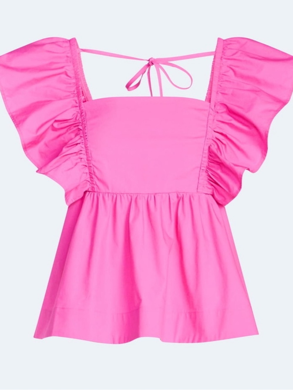 Free Assembly Flutter-Sleeve Square-Neck Top in Bright Pink
